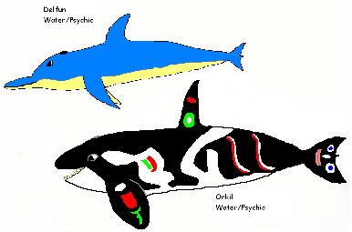 Delfun en evolutie Orkil, Water/Psychic, gemaakt door Liesco